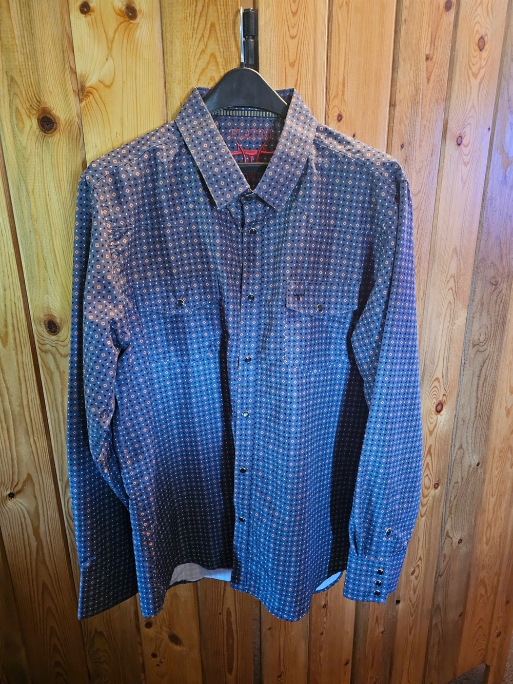 Platini Men's Slim Fit Blue Printed Button-Down Dress Shirt